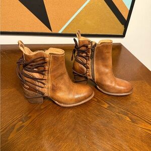 Bed Stu Brown Ankle Boots with Decorative Lacing